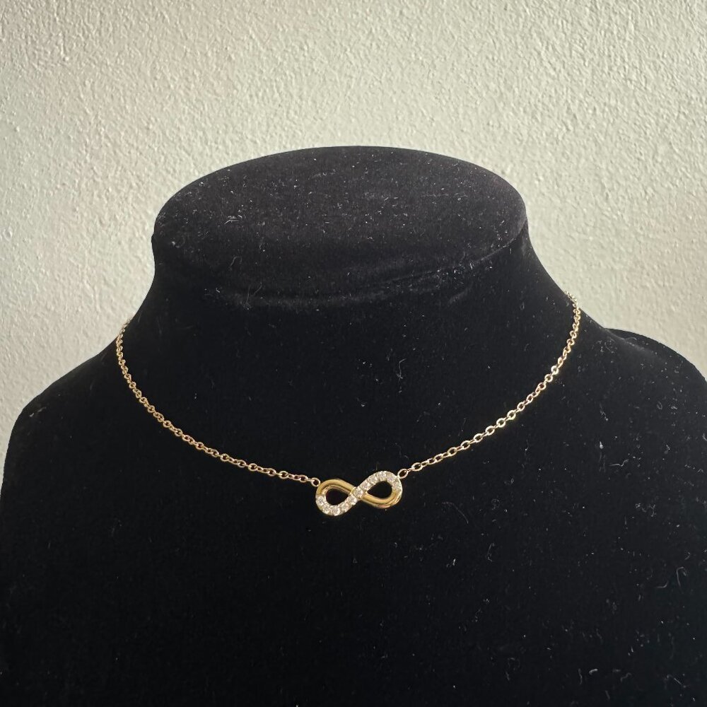 Gold Infinity Necklace with Cubic Zirconia Crystals